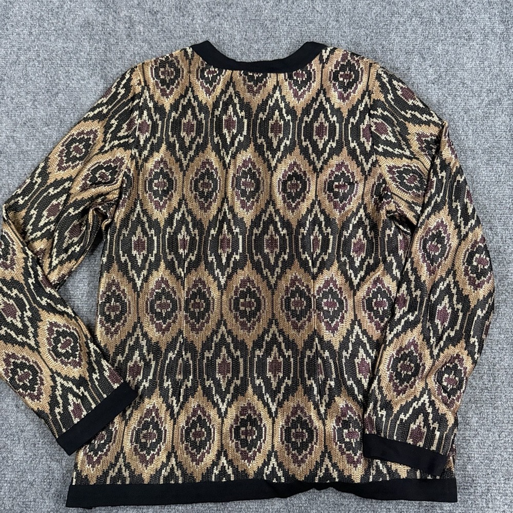 Misook Cardigan Sweater Womens Small Knit Ikat Metallic Print - Picture 3 of 5
